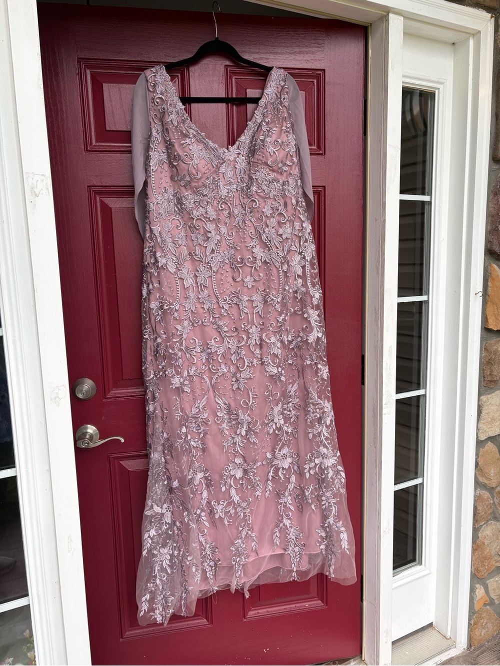 Blush Pink Embroidered V‑Neck Long Sleeve Dress